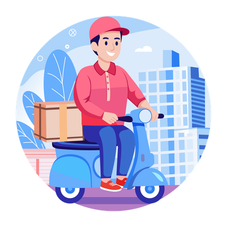 Entregador fazendo entrega de encomendas  Ilustração