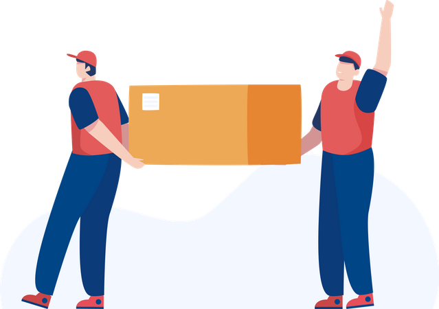 Trabalhadores de entrega carregam caixa pesada  Ilustração