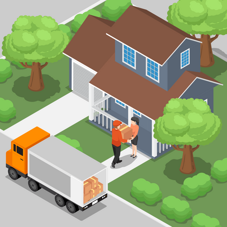 Entregador enviando serviço de entrega em domicílio  Ilustração