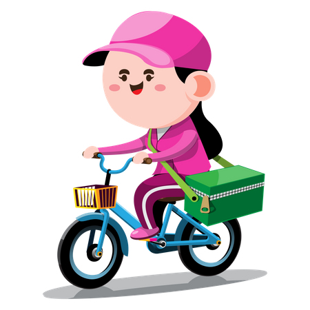 Entregadora andando de bicicleta e entregando pedido  Ilustração