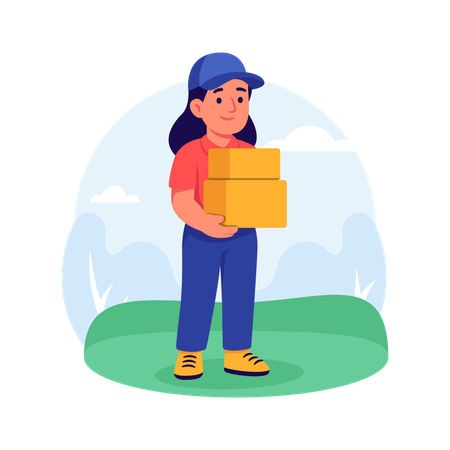 Entregadora com caixas  Ilustração