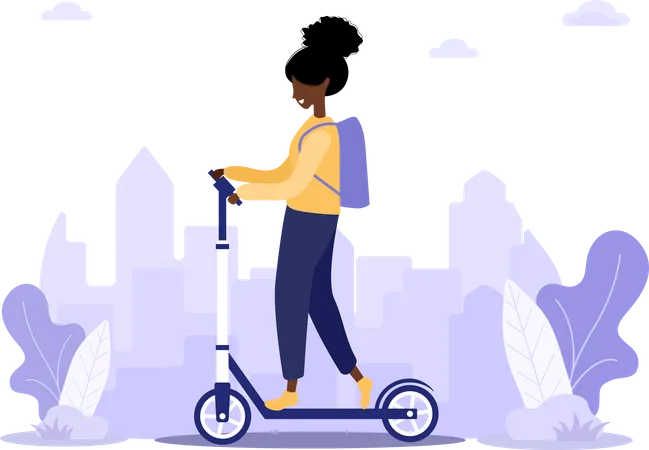 Entregadora em uma scooter com um pedido  Illustration