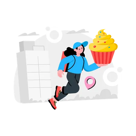 Entregadora entregou Cupcake  Ilustração