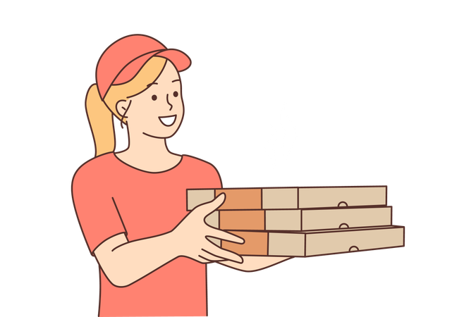 Entregadora segurando caixas de pizza  Ilustração