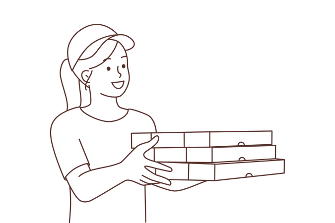 Entregadora segurando caixas de pizza  Ilustração