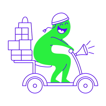 Entrega de productos en scooter  Ilustración