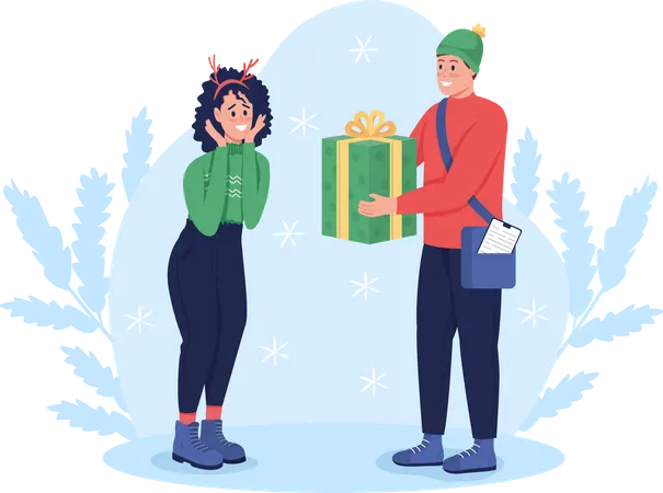 Entregando regalo de Navidad  Ilustración