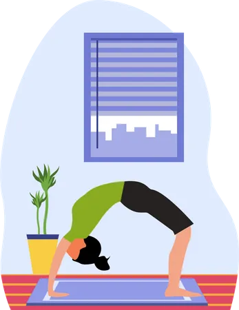 Entrenador de yoga haciendo Chakrasana en clase de yoga  Ilustración