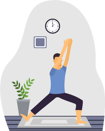 Entrenador de yoga haciendo yoga en la sala  Ilustración