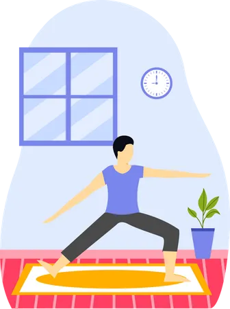 Entrenador de yoga haciendo yoga en la sala  Ilustración