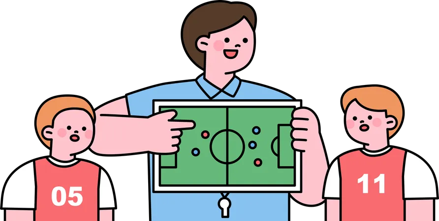 Entrenador enseñando estrategia de fútbol  Ilustración