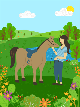 Entrenadora con caballo  Ilustración