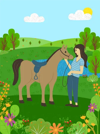 Entrenadora con caballo  Ilustración