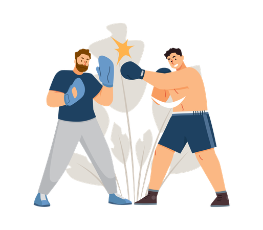 Entrenamiento de boxeador con entrenador  Ilustración