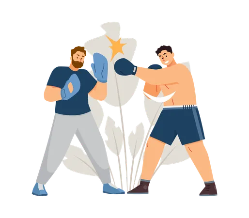 Entrenamiento de boxeador con entrenador  Ilustración