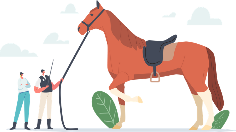 Entrenamiento de caballos por jockey  Ilustración