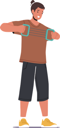 Entrenamiento de hombre con expansor en gimnasio  Illustration