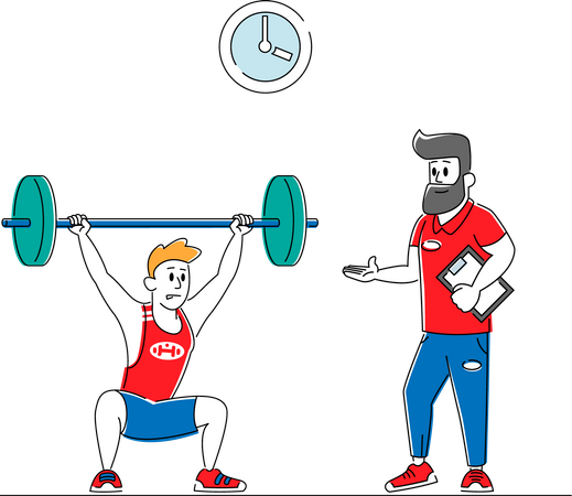 Entrenamiento de levantador de pesas en el gimnasio  Illustration
