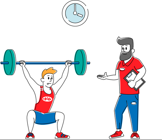 Entrenamiento de levantador de pesas en el gimnasio  Ilustración
