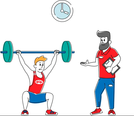 Entrenamiento de levantador de pesas en el gimnasio  Ilustración