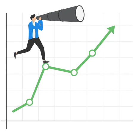 A Entrepreneur Climb Up Rising Arrow With Big Telescope Profit And Earning Forecast Concept And Career Concept Illustration