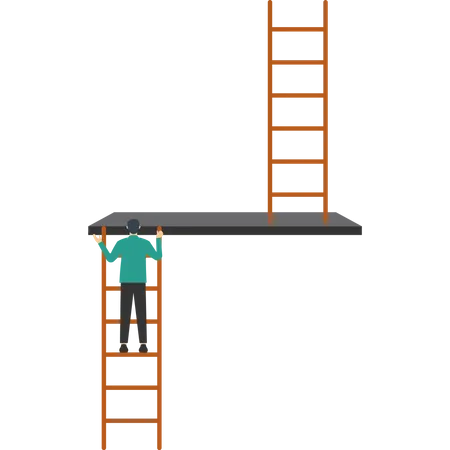 Concept Of Going To The Next Level Entrepreneur Climbing Ladder To Cloud Level To Reach Next Level Career Development Or Business Improvement Achieve Better Quality Growth Or Growth Concept Illustration