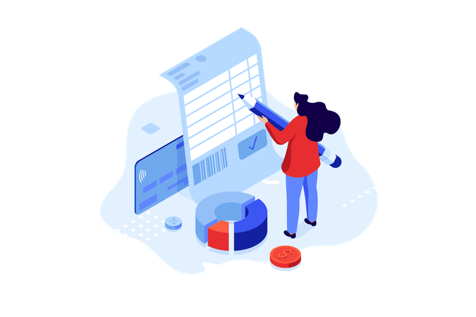Entrepreneur dealing with financial documents  Illustration