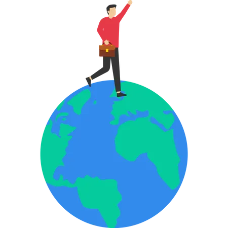 The Worlds Male Leader Entrepreneur Hero On Planet Earth Pointing Direction Gentleman Or CEO To Lead An International Company Super Hero Man To Show Direction For Future Success Concept Illustration