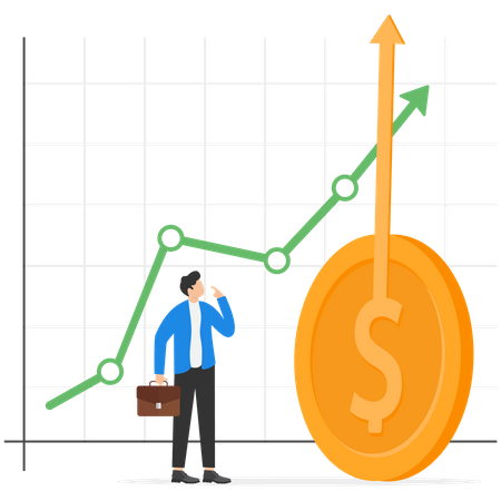 Un investisseur entrepreneur regarde la hausse du dollar  Illustration