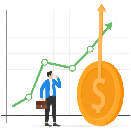 Un investisseur entrepreneur regarde la hausse du dollar  Illustration