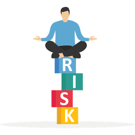 Entrepreneur investor calmly meditate on stack with the word RISK  Illustration