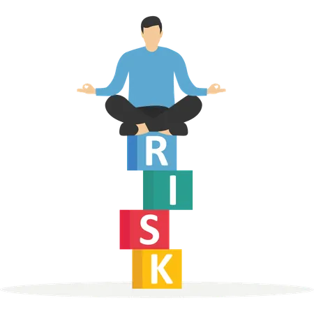 Entrepreneur investor calmly meditate on stack with the word RISK  Illustration