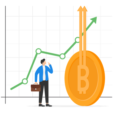 Entrepreneur Investor Look At Rising Bitcoin  Illustration