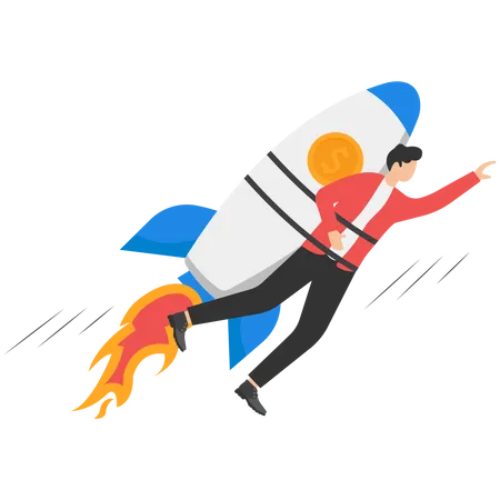 Entrepreneurs Fly Rockets A New Business Concept Startup New Economy Illustration
