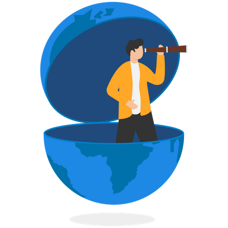 Entrepreneur open globe using binoculars looking for future vision  Illustration