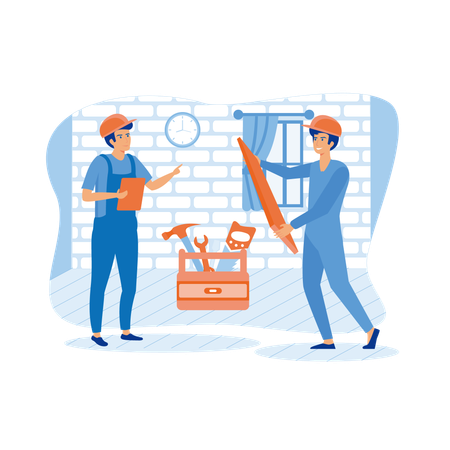 Ouvrier entrepreneur effectuant l'entretien des sols intérieurs  Illustration
