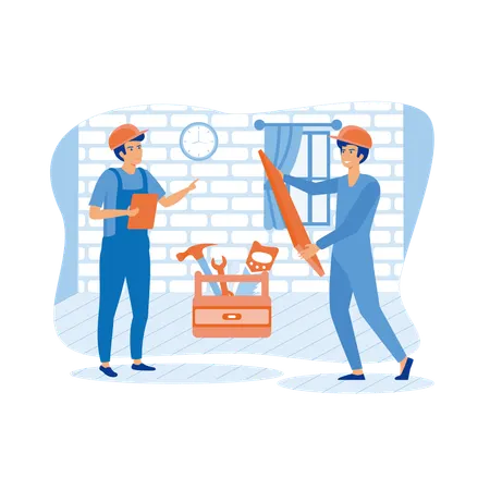 Ouvrier entrepreneur effectuant l'entretien des sols intérieurs  Illustration