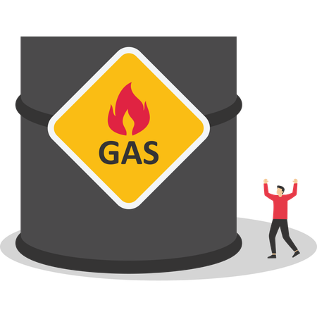 Entrepreneur pensant avec une grosse bouteille de gaz  Illustration