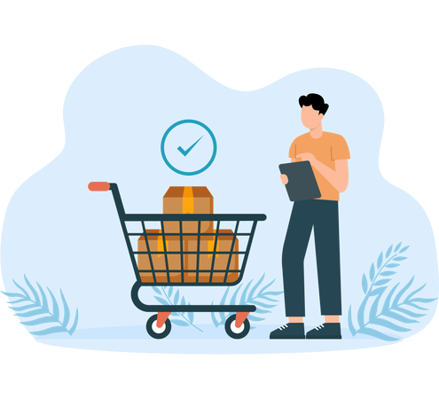 Entrepreneur procurement manager checking supply assets  Illustration