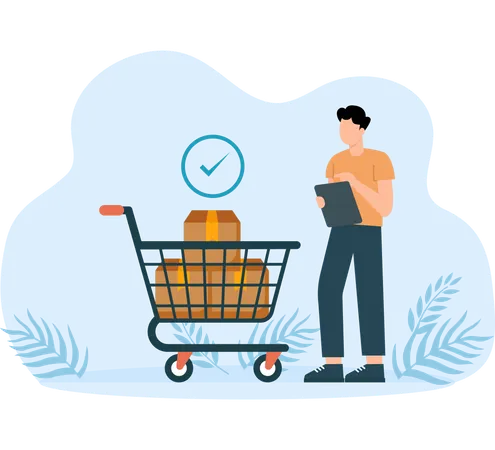 Entrepreneur procurement manager checking supply assets  Illustration