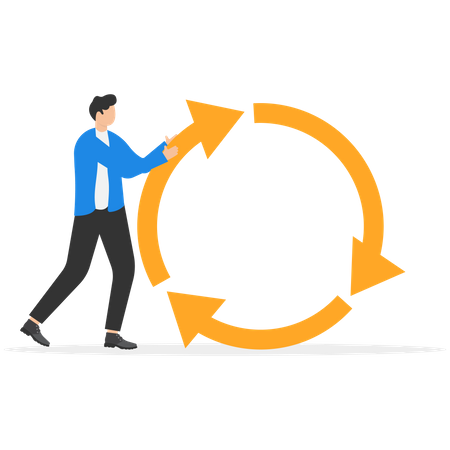 Entrepreneur pushing consistency circle symbol uphill with full effort  Illustration