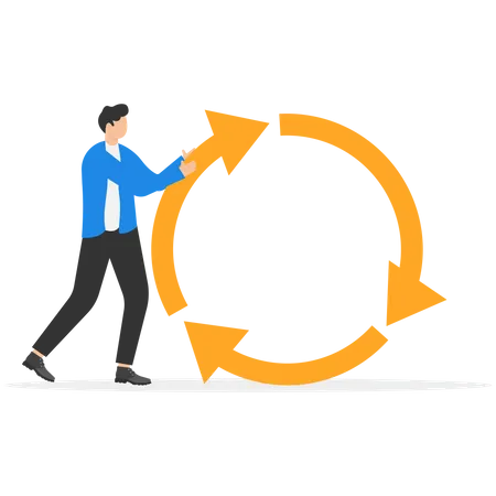 Entrepreneur pushing consistency circle symbol uphill with full effort  Illustration