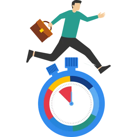 Entrepreneur quick to run and jump past countdown clock  Illustration