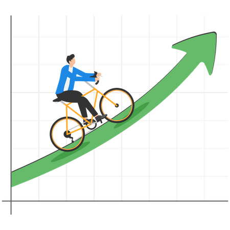 Entrepreneur riding cycle on rising up profit graph Illustration