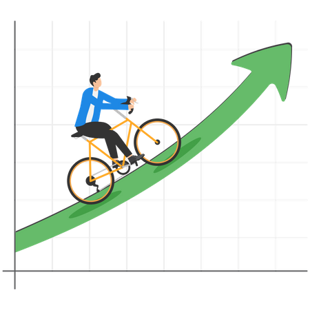 Entrepreneur riding cycle on rising up profit graph  Illustration