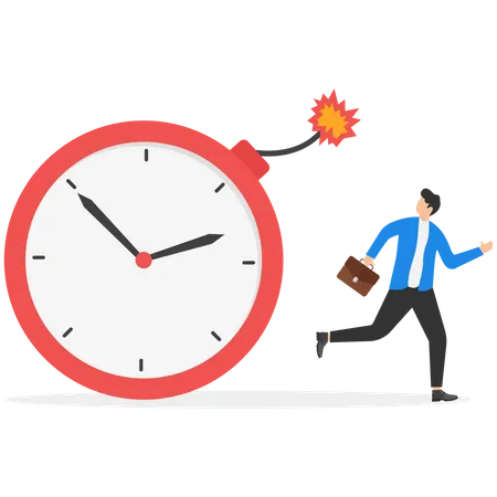 Entrepreneur running away from detonated time countdown bomb about to explode  Illustration
