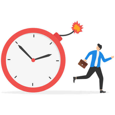 Entrepreneur running away from detonated time countdown bomb about to explode  Illustration