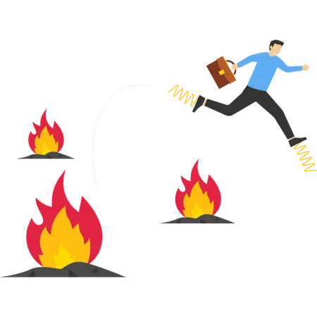 Un entrepreneur sautant du feu  Illustration