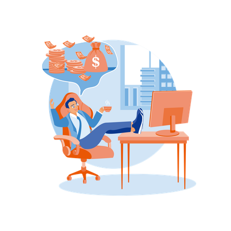 Entrepreneur sits in front of computer  Illustration