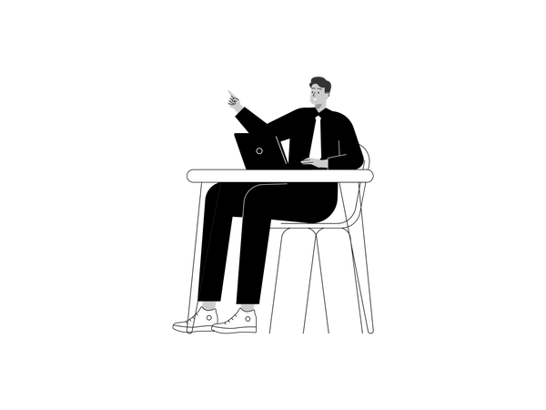 Entrepreneur sitting on chair and using laptop  Illustration